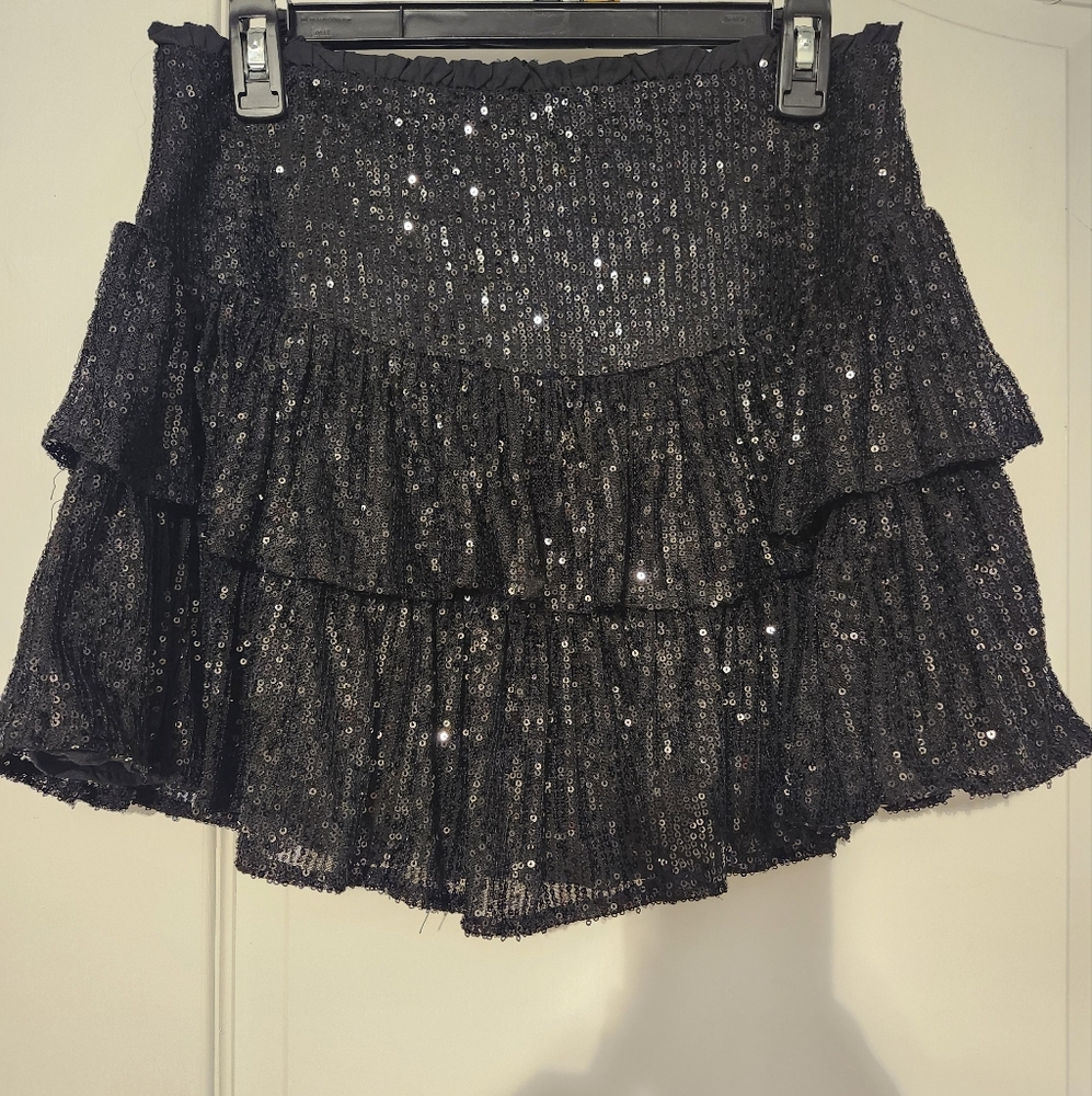 NWT Mustard Seed Black Sequin Mini Skirt Size Large